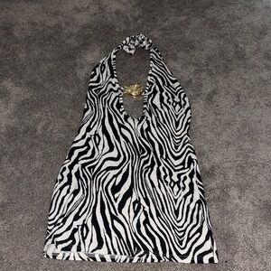 SHEIN Zebra Print Halter Dress with Gold Accent